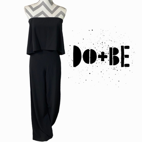 DO+BE black wide leg strapless jumpsuit Size Small - Picture 1 of 13